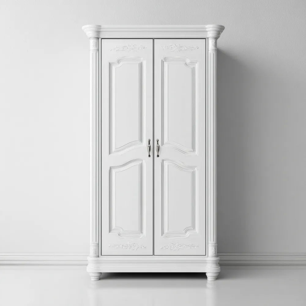 Two-Door Wardrobe 180x85x55 cm - White Solid Wood - Classic Design