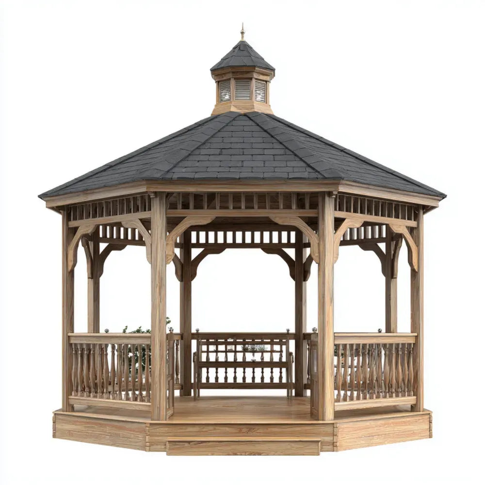 Wooden Gazebo 300x300x330 cm with Shingle Roof - Natural Finish - Classic Design