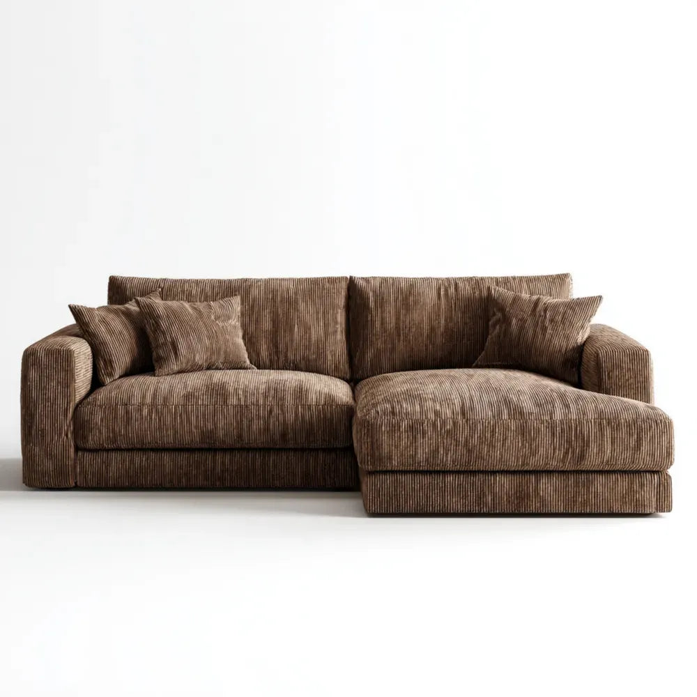 Sectional Sofa Corduroy Upholstery 270x95x75 cm - Brown - Contemporary Style