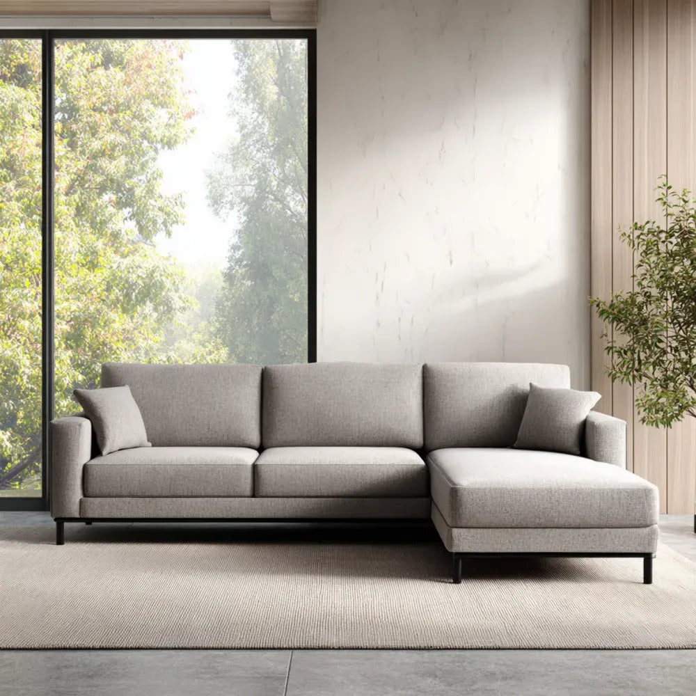 Sectional Sofa Set Fabric Upholstery 300x180x85 cm - Light Gray - Modern Design