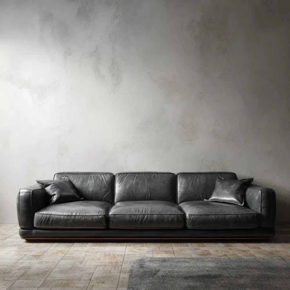 Sofa Set Leather Upholstery 220x90x75 cm - Dark Gray - Contemporary Style