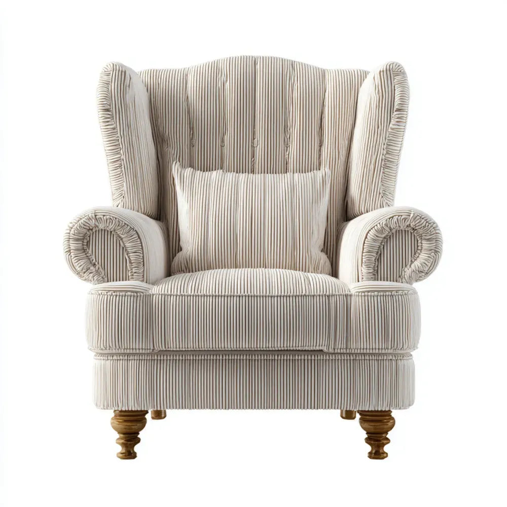 Striped Fabric Armchair 85x100x105 cm – Beige – Classic Design
