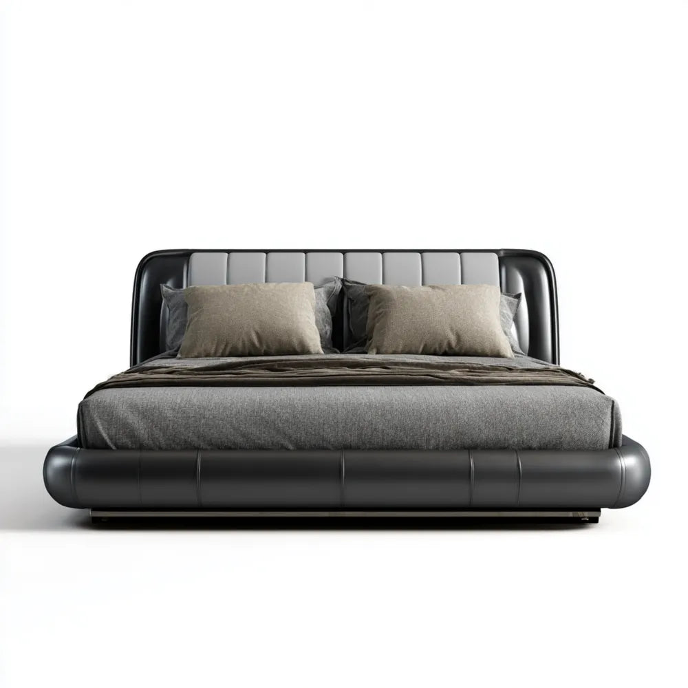 Double Bed Faux Leather Frame 200x160x100 cm - Black - Contemporary Design