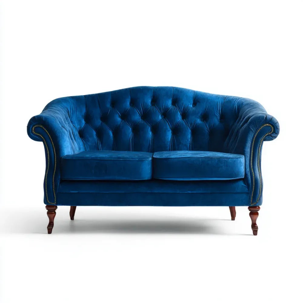 Chesterfield Sofa Velvet Upholstery 150x85x75 cm – Blue – Classic Design