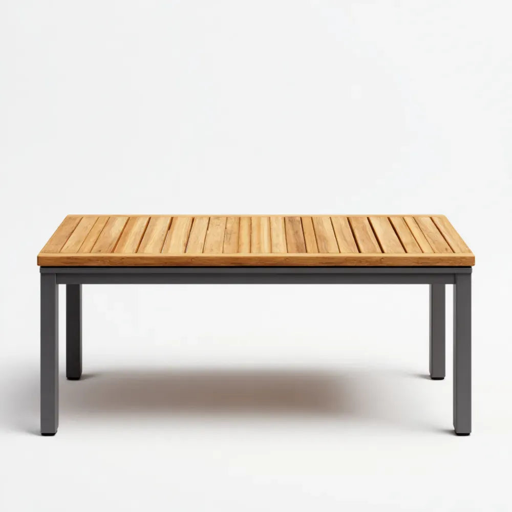 Patio Dining Table 150x90x75 cm - Teak Wood Top - Natural Finish - Modern Design