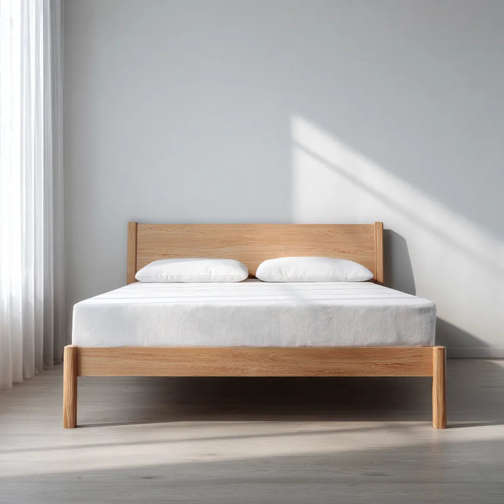 Double Bed - Solid Wood Frame 200x140x90 cm - Light Oak - Minimalist Design
