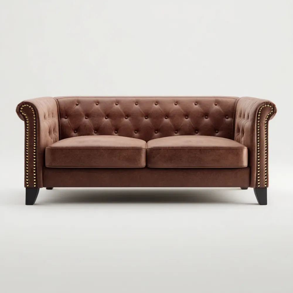 Chesterfield Sofa Velvet Upholstered 200x85x75 cm - Brown - Classic Design