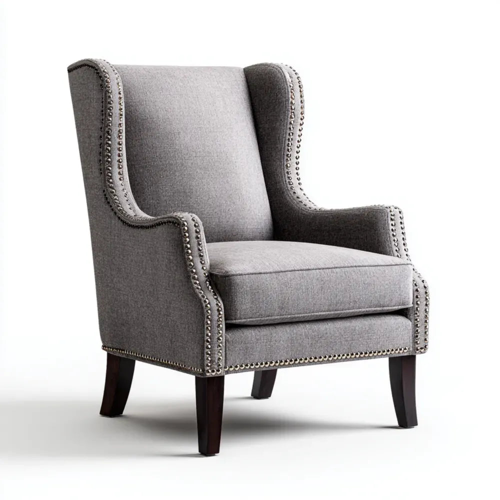 Wingback Armchair 85x90x102 cm - Dark Gray Linen Upholstery - Contemporary Design