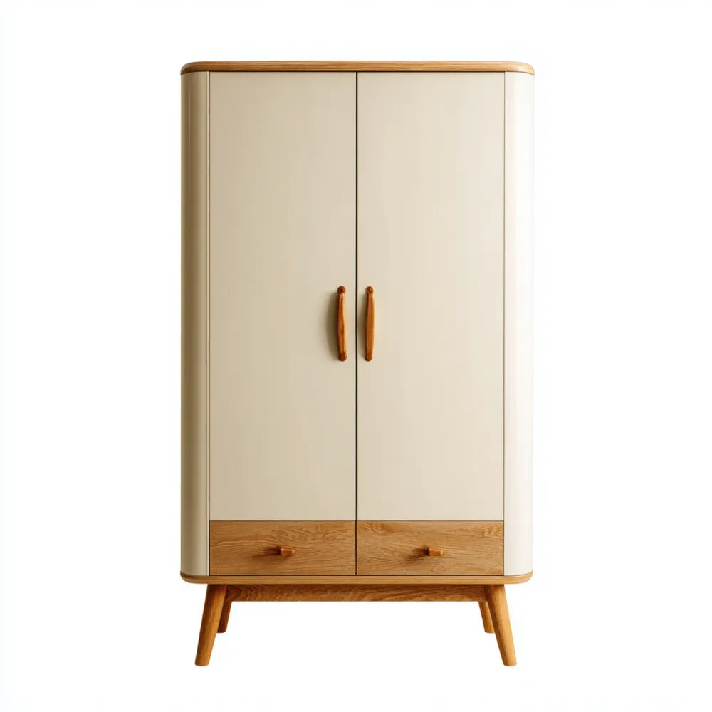 Wardrobe 120x200x60 cm Wood Frame - Beige - Contemporary Style