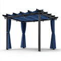 Outdoor Pergola with Metal Frame 3x3x2.5 m - Blue Curtains