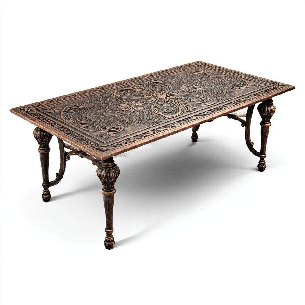 Patio Dining Table - Cast Aluminum 150x90x74 cm - Antique Bronze - Classic Design