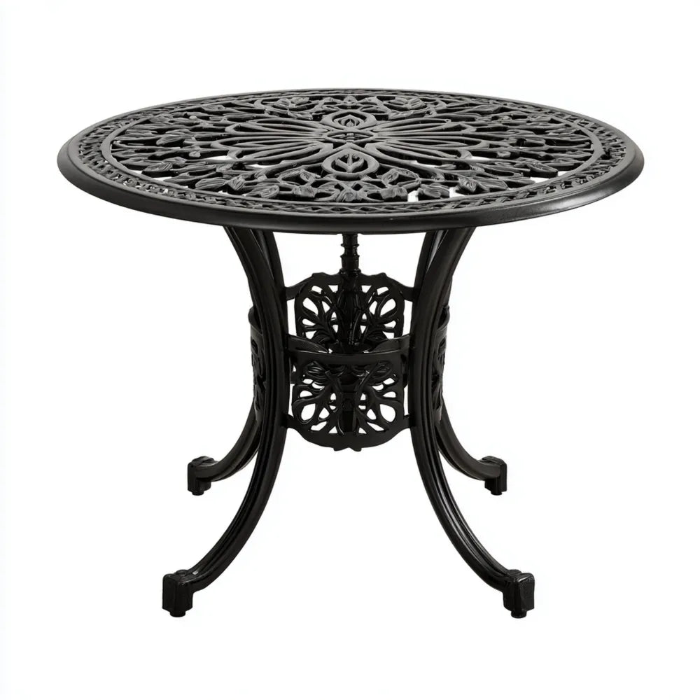 Round Patio Dining Table Cast Aluminum 90x90x75 cm - Black - Classic Design